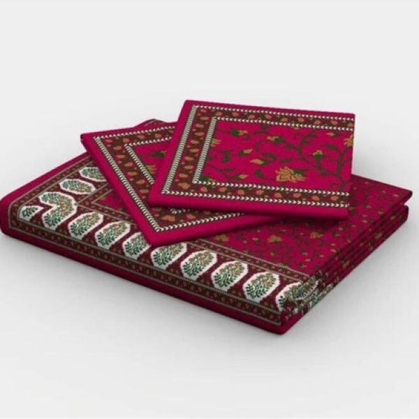 AARAMYA Cotton Double Flat 144 TC Jaipuri Prints 1 Bedsheet (Red)