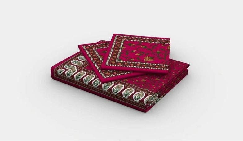 AARAMYA Cotton Double Flat 144 TC Jaipuri Prints 1 Bedsheet (Red)