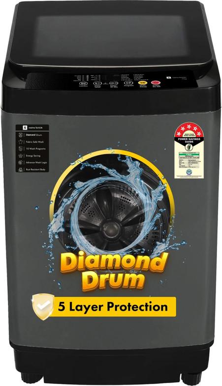 realme TechLife 7 kg 5 Star Rating Fabric Safe Wash Fully Automatic Top Load Black, Grey (RMTL705NNNEG)