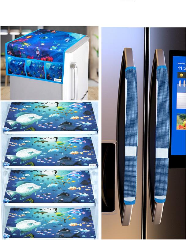 Crosmo Refrigerator  Cover (Width: 64 cm, Blue, Green)