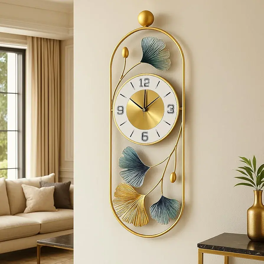RIOH Luxury Metal Wall Clock for Living Room – Modern Large Designer Wall Art Clock, Golden Finish, Silent Sweep Movement, Decorative Big Wall Clock for Home, Office & Hallway (WH-1) ((WH-3))