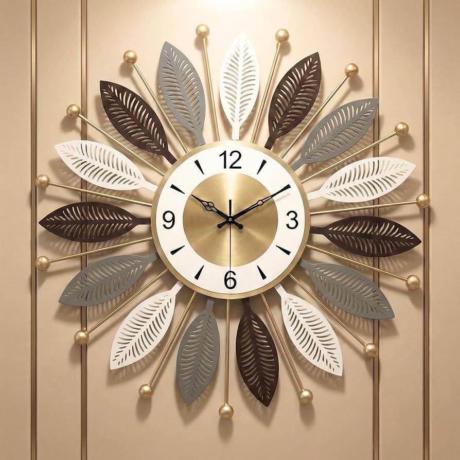 RIOH Luxury Metal Wall Clock for Living Room – Modern Large Designer Wall Art Clock, Golden Finish, Silent Sweep Movement, Decorative Big Wall Clock for Home, Office & Hallway (WH-1) ((WH-12))