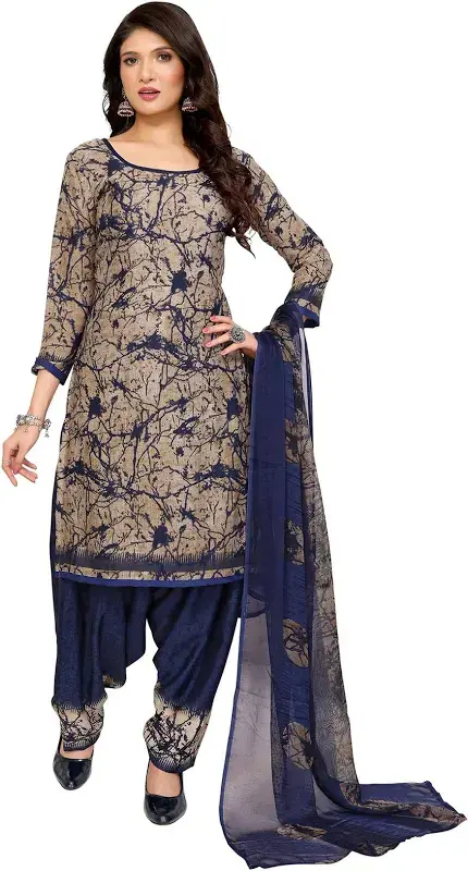 Yashika Women's Printed Dress Material - Unstitched Crepe Fabric Kurti, Pants & Dupatta Set