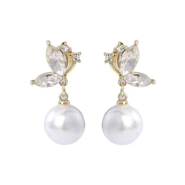 Floral Pearl Drop Earrings | Crystal Drop Pearl Earrings for Women | Elegant Floral Design | Lightweight Daily Wear