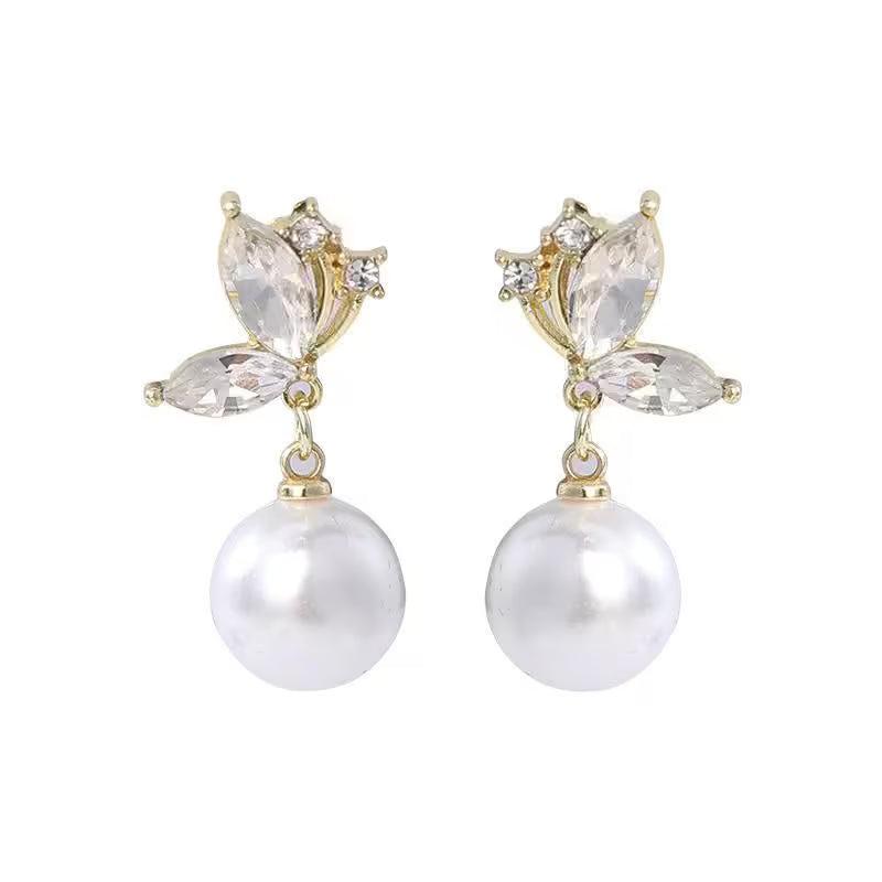Floral Pearl Drop Earrings | Crystal Drop Pearl Earrings for Women | Elegant Floral Design | Lightweight Daily Wear