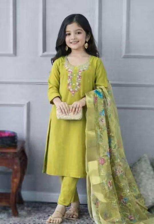 Bhagvati Girls Festive & Party Churidar and Dupatta Set (Green Pack of 1)