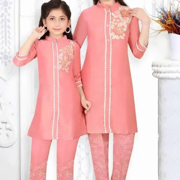 Kids Ethnic Outfit Peach Blossom Embroidered Salwar Suit