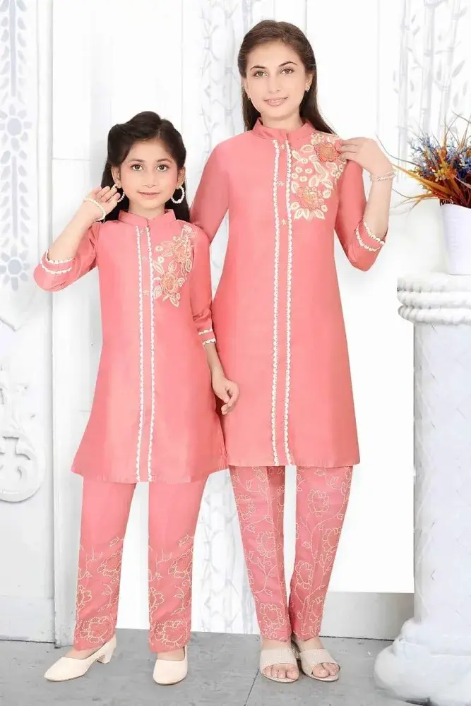 Kids Ethnic Outfit Peach Blossom Embroidered Salwar Suit