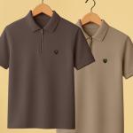Yazole Pack of 2 Men Solid Polo Neck Polycotton Brown, Beige T-Shirt