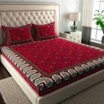 AARAMYA Cotton Double Flat 144 TC Jaipuri Prints 1 Bedsheet (Red)