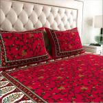 AARAMYA Cotton Double Flat 144 TC Jaipuri Prints 1 Bedsheet (Red)
