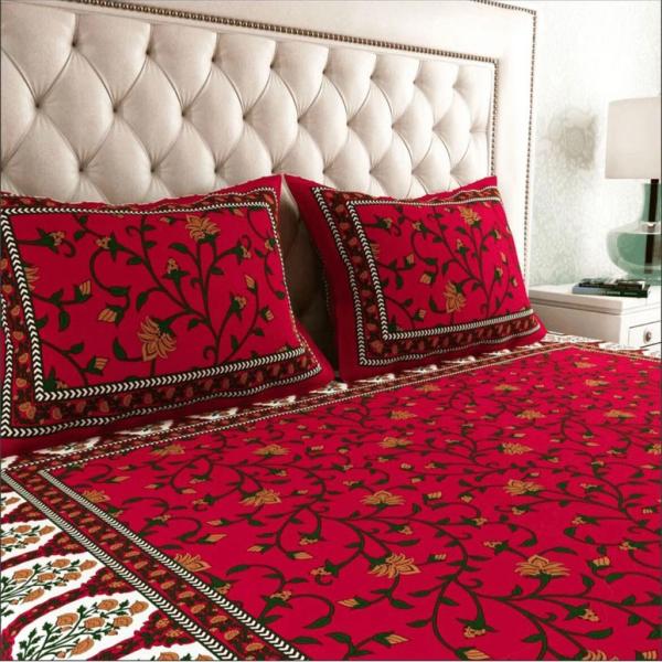 AARAMYA Cotton Double Flat 144 TC Jaipuri Prints 1 Bedsheet (Red)