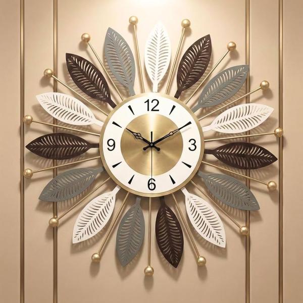 RIOH Luxury Metal Wall Clock for Living Room – Modern Large Designer Wall Art Clock, Golden Finish, Silent Sweep Movement, Decorative Big Wall Clock for Home, Office & Hallway (WH-1) ((WH-12))