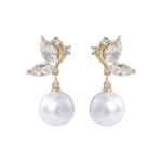 Floral Pearl Drop Earrings | Crystal Drop Pearl Earrings for Women | Elegant Floral Design | Lightweight Daily Wear