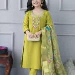 Bhagvati Girls Festive & Party Churidar and Dupatta Set (Green Pack of 1)