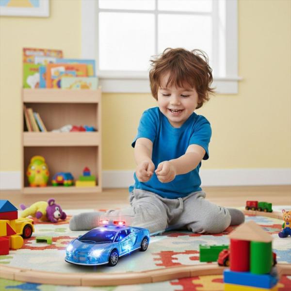 twist n turn 3D Police Friction Car Toy with Lights & Music (White)